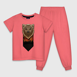 Пижама хлопковая детская Медведь: владыка леса, цвет: коралловый