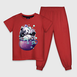 Пижама хлопковая детская Панда моется, цвет: красный
