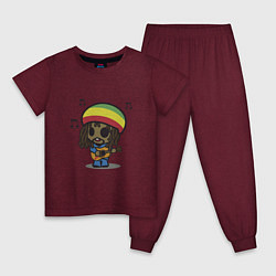 Пижама хлопковая детская Маленький Боб Марли, цвет: меланж-бордовый
