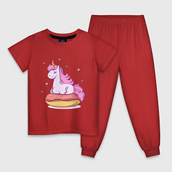 Пижама хлопковая детская Единорог на пончике, цвет: красный