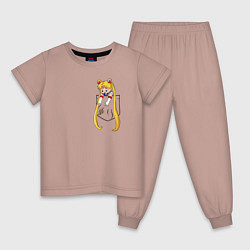 Пижама хлопковая детская Little Pocket Moon, цвет: пыльно-розовый