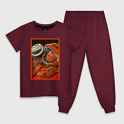 Пижама хлопковая детская Гагарин в иллюминаторе, цвет: меланж-бордовый