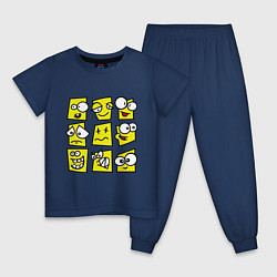 Пижама хлопковая детская Смайликов кучка, цвет: тёмно-синий