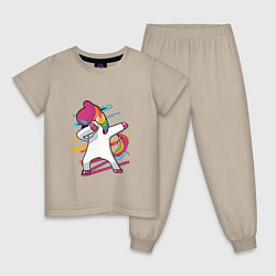 Пижама хлопковая детская Единорог кидает даб, цвет: миндальный