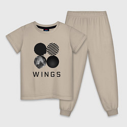 Пижама хлопковая детская BTS Wings, цвет: миндальный