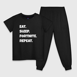 Пижама хлопковая детская Eat Sleep Fortnite Repeat, цвет: черный