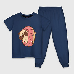 Пижама хлопковая детская Мопс-пончик, цвет: тёмно-синий