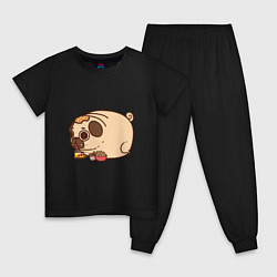 Пижама хлопковая детская Мопс-свинка, цвет: черный