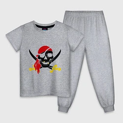 Пижама хлопковая детская Пиратская футболка, цвет: меланж