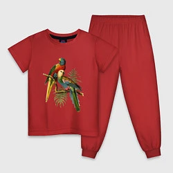 Пижама хлопковая детская Тропические попугаи, цвет: красный