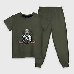 Пижама хлопковая детская Edmonton Oilers Hockey цвета меланж-хаки — фото 1