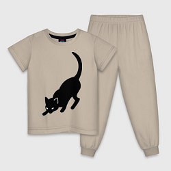 Пижама хлопковая детская ЧернаяБелая кошечка, цвет: миндальный
