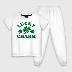 Пижама хлопковая детская Lucky charm - клевер, цвет: белый