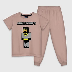 Пижама хлопковая детская Minecraft Batman, цвет: пыльно-розовый