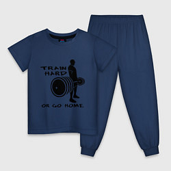 Пижама хлопковая детская Train hard or go home цвета тёмно-синий — фото 1