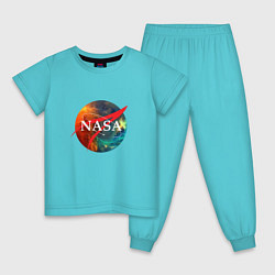 Пижама хлопковая детская NASA: Nebula цвета бирюзовый — фото 1