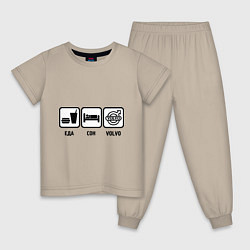 Пижама хлопковая детская Еда, сон и Volvo, цвет: миндальный