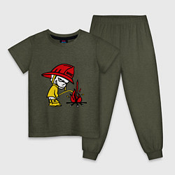 Пижама хлопковая детская Ручной пожарник, цвет: меланж-хаки
