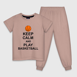 Пижама хлопковая детская Keep Calm & Play Basketball цвета пыльно-розовый — фото 1