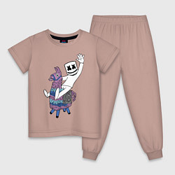 Пижама хлопковая детская Marshmello x Llama, цвет: пыльно-розовый