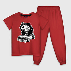 Пижама хлопковая детская Медведь на жигулях, цвет: красный