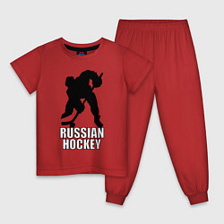 Пижама хлопковая детская Russian Black Hockey, цвет: красный
