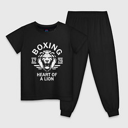 Пижама хлопковая детская Бокс - сердце льва, цвет: черный