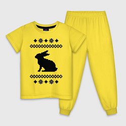 Пижама хлопковая детская Узор с зайцем цвета желтый — фото 1