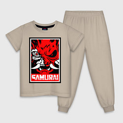 Пижама хлопковая детская Cyberpunk 2077: Samurai Poster, цвет: миндальный