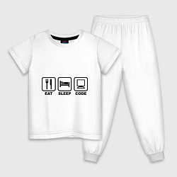 Пижама хлопковая детская Eat sleep code (Ешь, Спи, Программируй), цвет: белый
