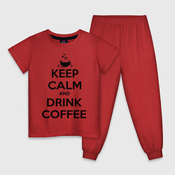Пижама хлопковая детская Keep Calm & Drink Coffee, цвет: красный