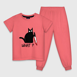 Пижама хлопковая детская What cat, цвет: коралловый