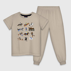 Пижама хлопковая детская Конный виды спорта, цвет: миндальный