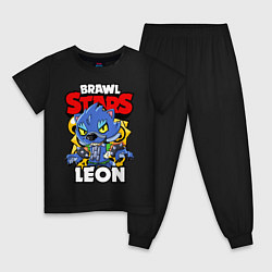 Пижама хлопковая детская BRAWL STARS WEREWOLF LEON, цвет: черный