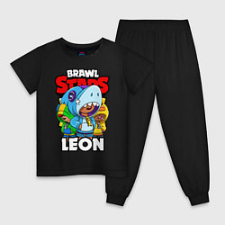 Пижама хлопковая детская BRAWL STARS LEON, цвет: черный
