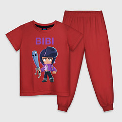 Пижама хлопковая детская BRAWL STARS BIBI, цвет: красный