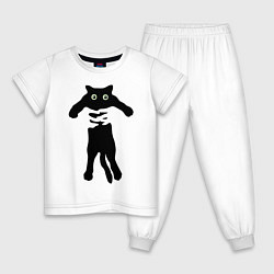 Пижама хлопковая детская Черный кот в руках, цвет: белый