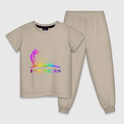 Пижама хлопковая детская Fitness, цвет: миндальный