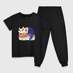 Пижама хлопковая детская Sushi Cat, цвет: черный