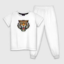 Пижама хлопковая детская Тигр, цвет: белый