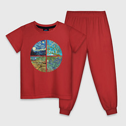 Пижама хлопковая детская Ван Гог Картины, цвет: красный