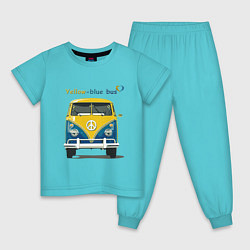 Пижама хлопковая детская Я люблю вас Yellow-blue bus, цвет: бирюзовый