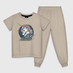 Пижама хлопковая детская Единорог Rock, цвет: миндальный