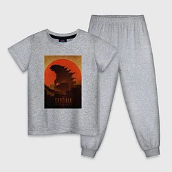 Пижама хлопковая детская Godzilla and red sun, цвет: меланж