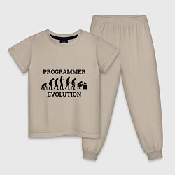 Пижама хлопковая детская Эволюция программиста, цвет: миндальный
