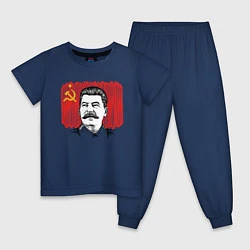 Пижама хлопковая детская Сталин и флаг СССР, цвет: тёмно-синий