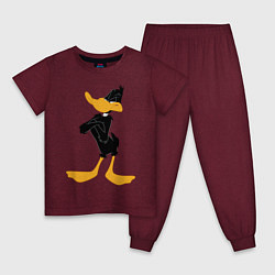 Пижама хлопковая детская Даффи Дак, цвет: меланж-бордовый