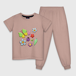 Пижама хлопковая детская Вышивка, цвет: пыльно-розовый
