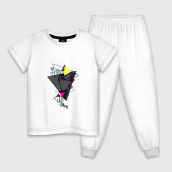 Пижама хлопковая детская Геометрия треугольники, цвет: белый