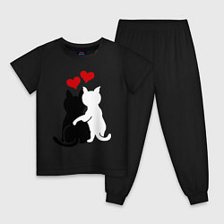 Пижама хлопковая детская Кошачья любовь, цвет: черный